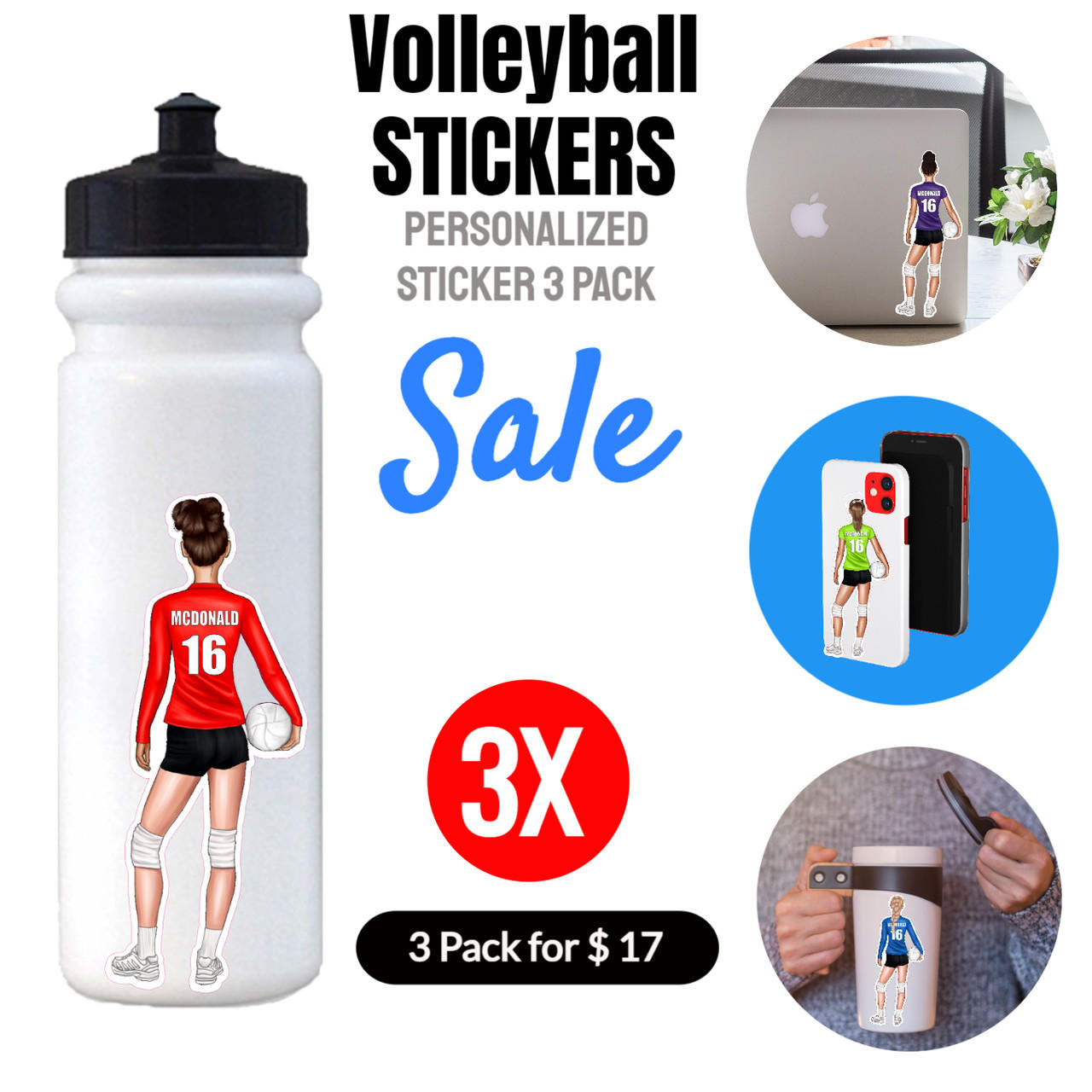 3-Pack Personalized Female Volleyball Sticker Questions & Answers