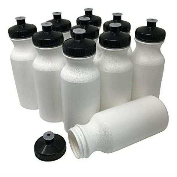 20oz Sports Water Bottles, 10 Pack, Reusable No BPA Plastic, Pull Top Leakproof Drink Spout Questions & Answers
