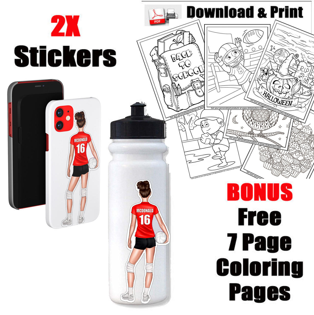 10 Dollar Special-2 Volleyball Stickers & FREE Digital Download Coloring Pages Questions & Answers