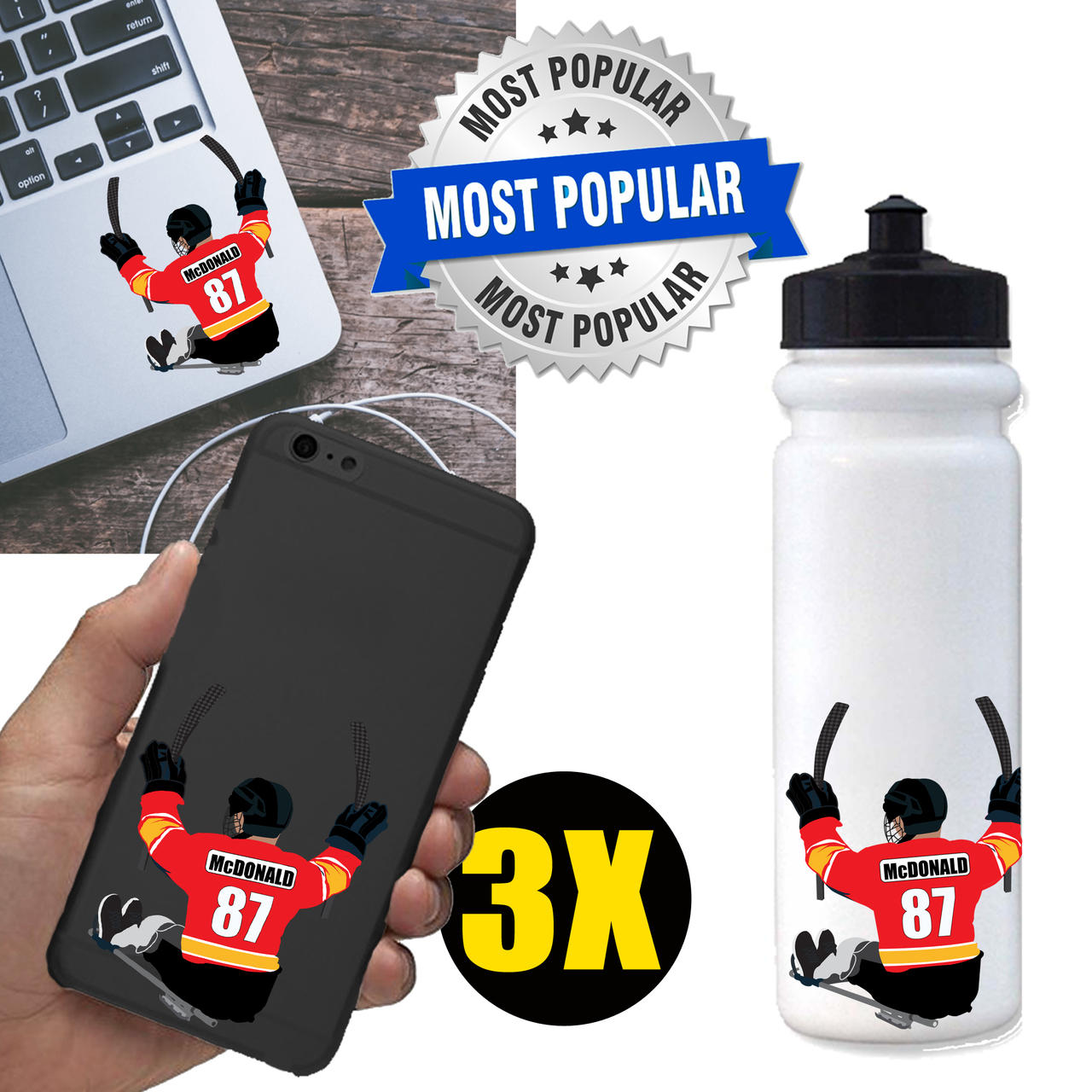 Personalized Sledge Hockey Water Bottle Stickers -3 Pack Questions & Answers